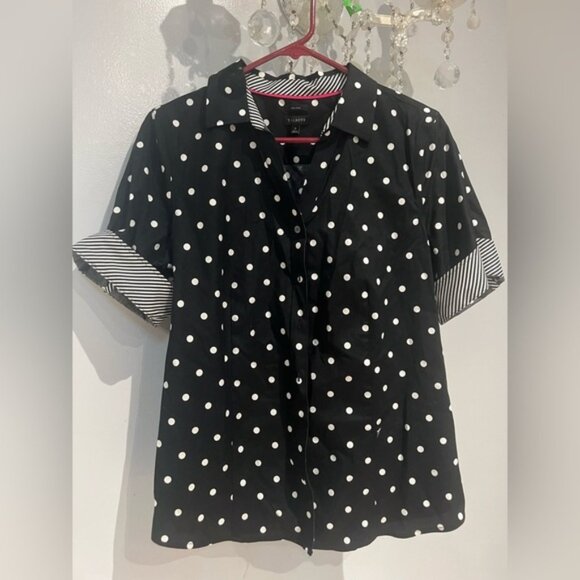 Talbots Black and White Polka Dot Blouse A029 - Picture 1 of 4